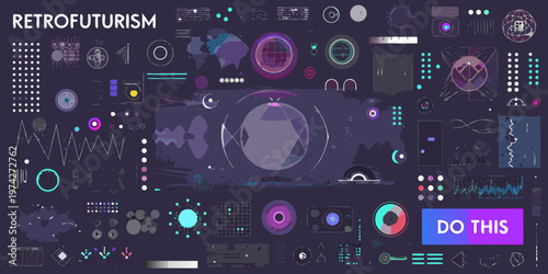 Foto Complex retrofuturistic design with geometric shapes and a human silhouette