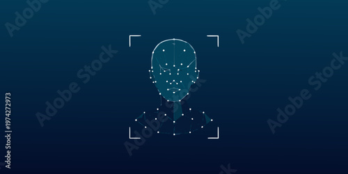 Facial recognition system displaying a digital human face silhouette