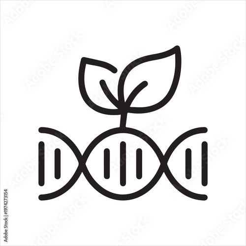DNA strand with plant, linear icon. Genetic modification and bioengineering. Line with editable stroke.