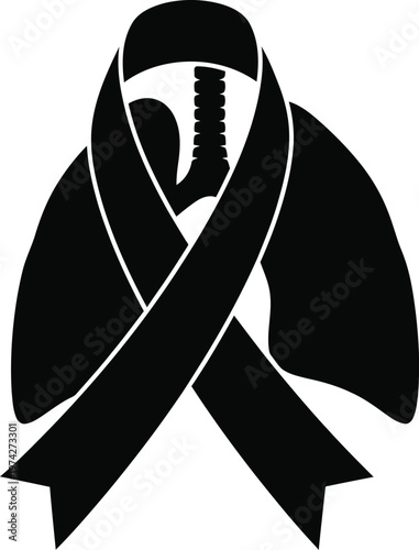 Black ribbon awareness symbol isolated on transparent background support and remembrance