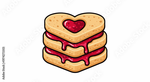 Stacked heart-shaped jam cookies with dripping filling