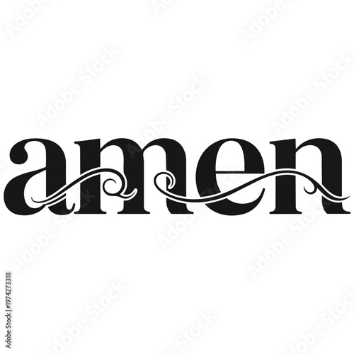 Black Amen Typography on White Background.