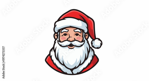 Jolly Santa Claus illustration with red hat, white beard, and rosy cheeks, isolated on white