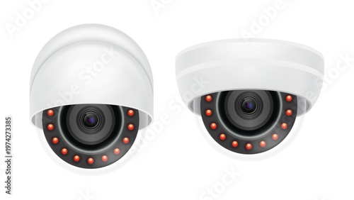 CCTV Dome Security Camera Vector Illustration – Surveillance IP Camera with Infrared Night Vision Monitoring System Design