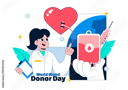 World Blood Donor Day Vector Illustration on June 14 Featuring Human Donating To Help Recipients and Save Lives In Flat Style Background
