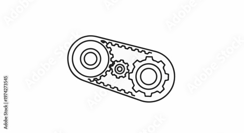 A schematic illustration of interlocking gears and a belt drive