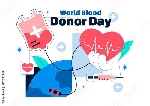 World Blood Donor Day Vector Illustration on June 14 Featuring Human Donating To Help Recipients and Save Lives In Flat Style Background