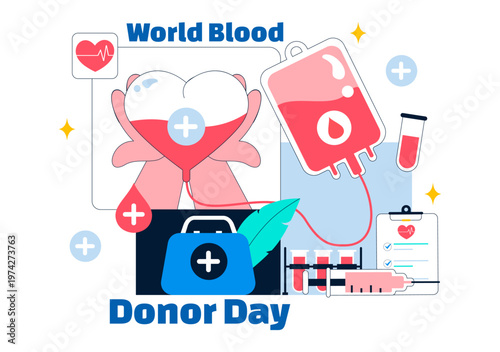 World Blood Donor Day Vector Illustration on June 14 Featuring Human Donating To Help Recipients and Save Lives In Flat Style Background