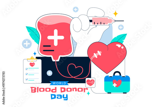 World Blood Donor Day Vector Illustration on June 14 Featuring Human Donating To Help Recipients and Save Lives In Flat Style Background