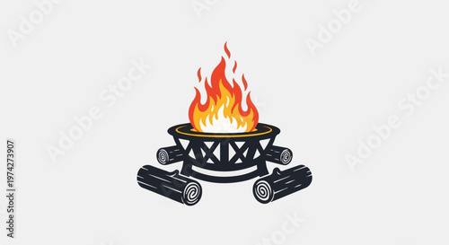 Cozy campfire with logs on a neutral background