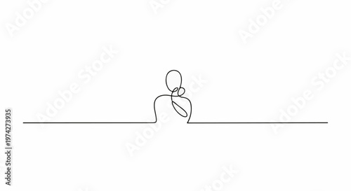 Minimalist line art of a person with a baby, set against a white background