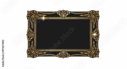 Ornate dark rectangular frame with golden filigree and a central dark space