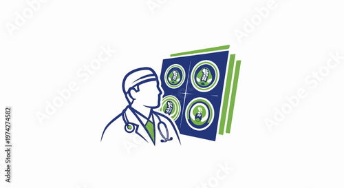 Doctor examines brain scans with stethoscope