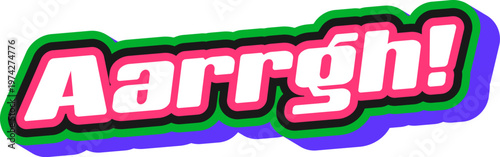 Pirate interjection vintage Y2K sticker or tag. Corsair marine 60s Y2K sticker, filibuster treasure hunting vector patch. Piracy and nautical label with aarrgh anger exclamation retro typography