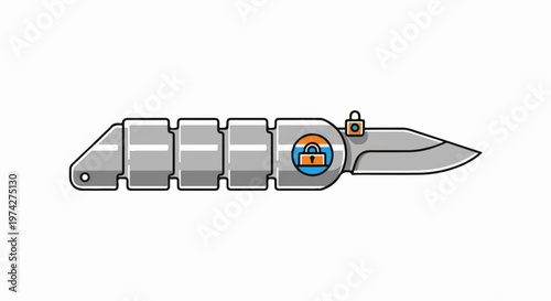 Stylized mechanical knife with a segmented handle featuring a padlock icon