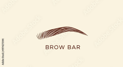 Artistic representation of a brown eyebrow and the text 'Brow Bar' on a cream background
