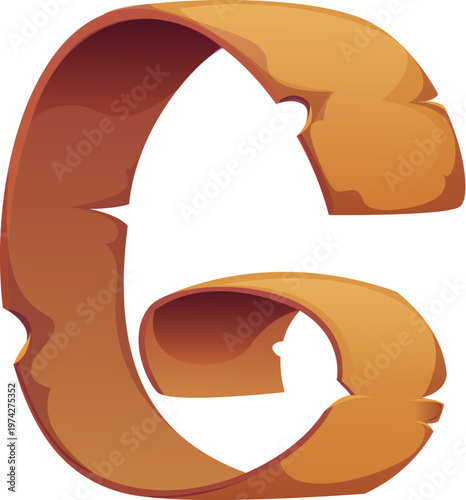 Letter G cartoon pirate font as old parchment scroll. Caribbean corsair typeface, vector letter, English piracy alphabet type. Maritime and antique adventure, nautical fantasy typography abc character