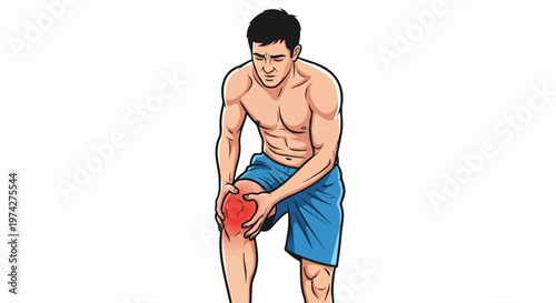Man holding his knee in pain, with a red area indicating discomfort