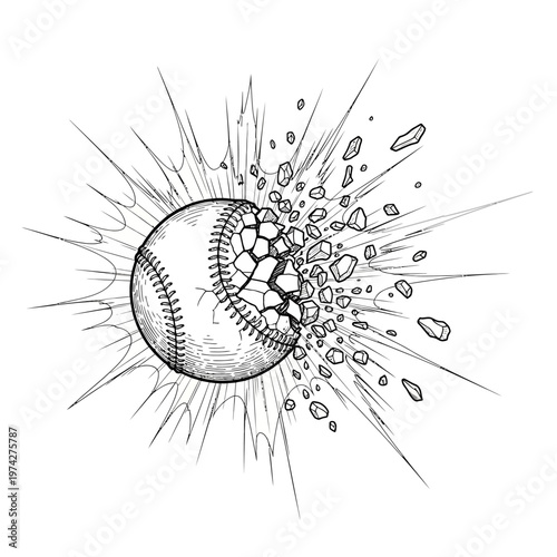 Baseball Exploding into Shards and Debris