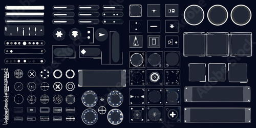 Assorted electronic device outlines and interfaces a stark white silhouette