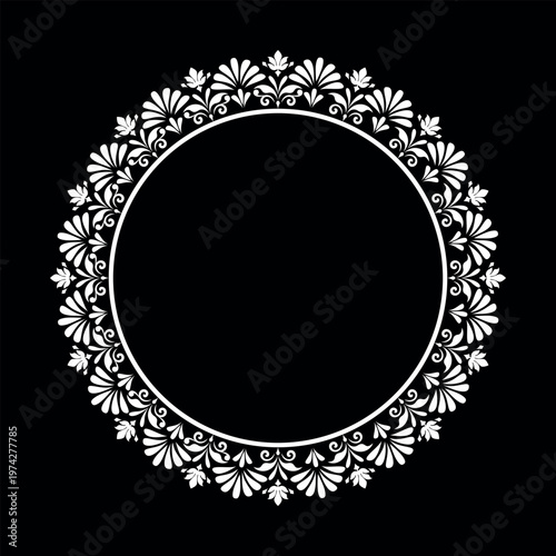 Decorative frame Elegant vector element for design in Eastern style, place for text. Floral black and white frame. Lace illustration for invitations and greeting cards.