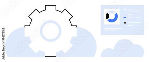 Cloud computing. Gear and cloud icons cloud computing and automation processes. Cloud computing drives digital innovation and data integration. For IT, AI, SaaS, data management, tech workflows
