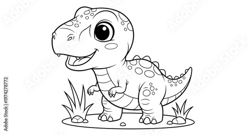 Cute Baby Tyrannosaurus Rex Coloring Page for Kids - Adorable Cartoon Dinosaur Line Art Illustration