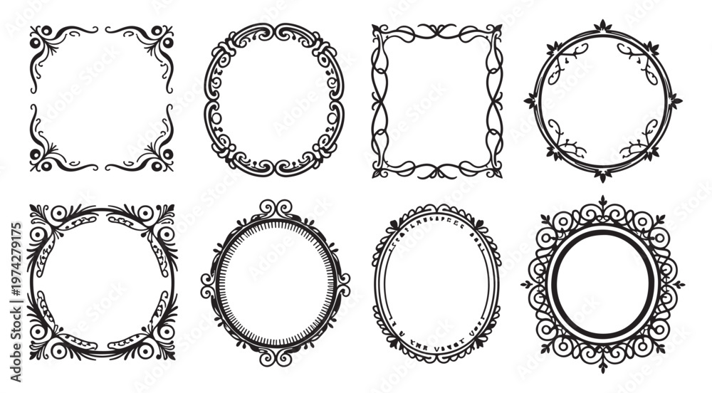 Fototapeta premium Ornate Victorian Floral Frame Collection for Elegant Invitations, Certificates, and Luxury Branding 