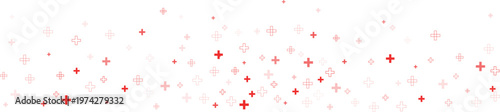 Medical clinic banner with scattered red plus symbols over transparent grid background design element vector