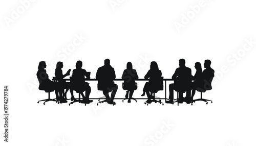 Silhouettes of business people in a meeting around a conference table.