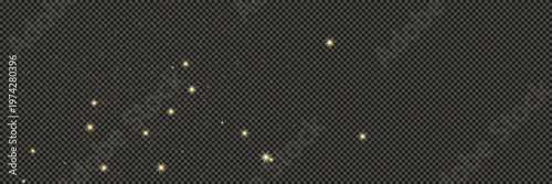 Gold glittering dust with stars on transparent backdrop