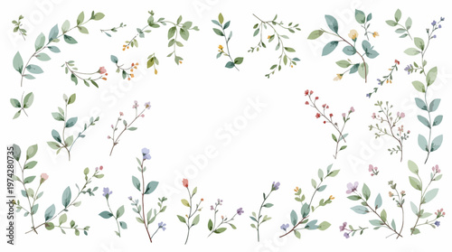 Soft autumn toned floral illustration featuring delicate branches and blossoms forming a graceful natural frame.