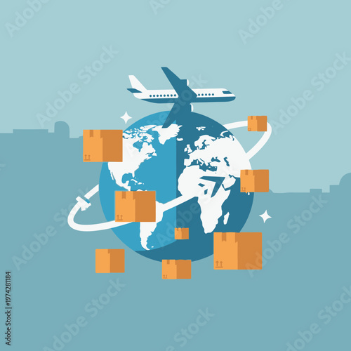 Global Shipping and Logistics: Airplane Delivering Packages Around the World