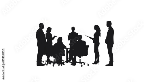 Group of business professionals silhouettes actively participate in a collaborative meeting or strategic.