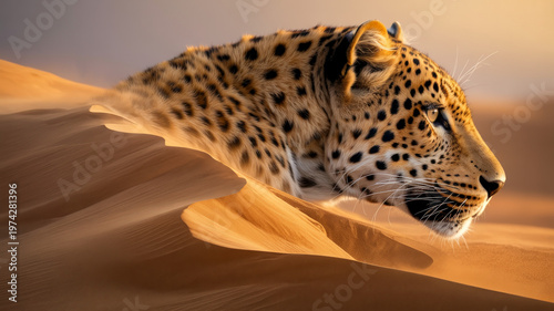 Leopard Transforming into Desert Sand Dunes Symbolizing Adaptation and Change