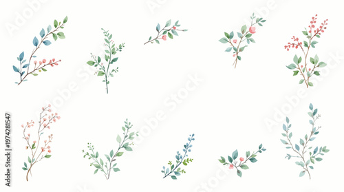 Delicate floral border with natural elements blending soft hues and gentle shapes into a harmonious design.