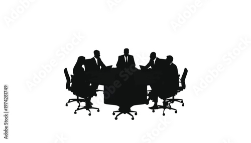 Business team members sit around a large conference table, collaborating during an important corporate.