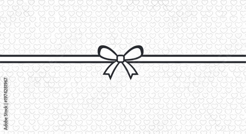 Elegant white background with a faint heart pattern and a central black bow tied around a horizontal ribbon.