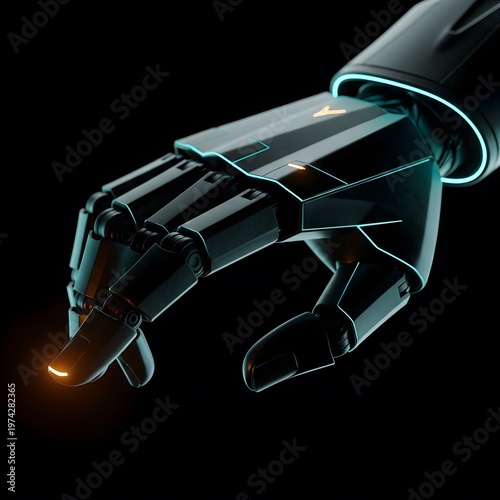 Futuristic Robotic Hand in Dark Lighting with Neon Accents