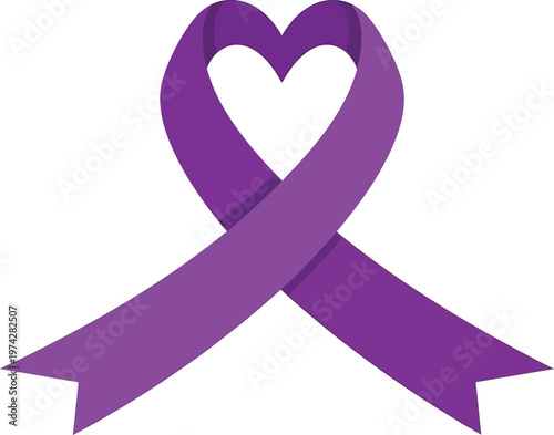 Purple ribbon heart shape isolated on transparent background symbol of support