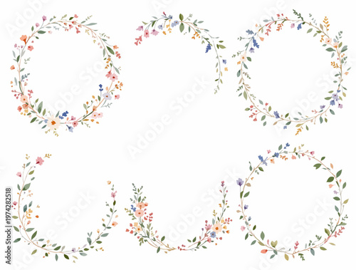 Soft botanical wreaths filled with tiny blossoms and airy details