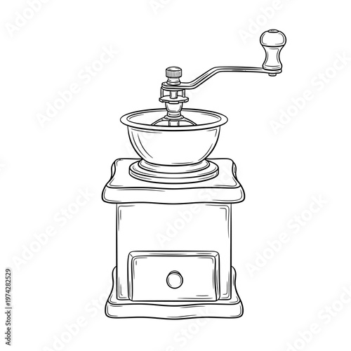 Vintage Manual Coffee Grinder, Retro Kitchen Tool, Hand Crank Burr Grinder