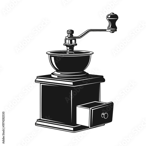 Vintage Manual Coffee Grinder, Retro Kitchenware, Antique Coffee Mill with Drawer