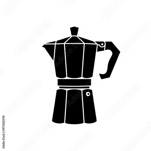 Black Silhouette of a Moka Pot Coffee Maker on White Background