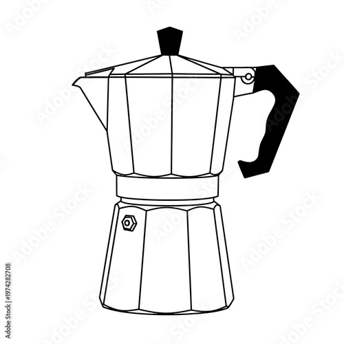 Moka Pot, Italian Coffee Maker, Espresso Machine, Vintage Kitchenware, Retro Appliance, Black and White
