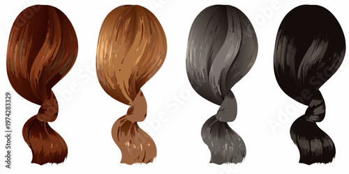 Four hair extensions showcasing varying shades of brown and black