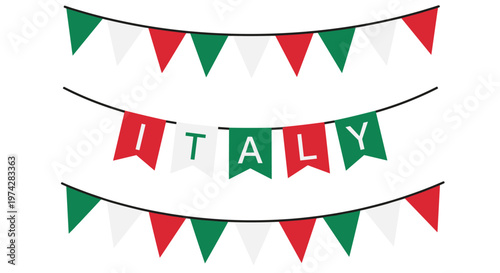 National pride bunting with green white and red flags for Italy celebration including flags spelling out the word.