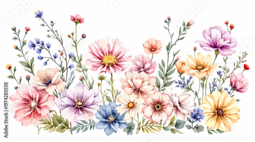 A soft border of blossoms blooming in pastel harmony and grace