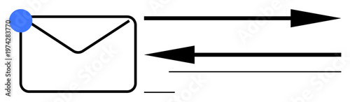 Email marketing, digital messages, online communication, delivery systems, fast updates, modern technology. Envelope with outgoing arrows. Email marketing and online communication concept