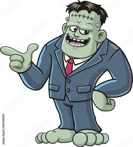 Frankenstein monster mascot cartoon with an idea